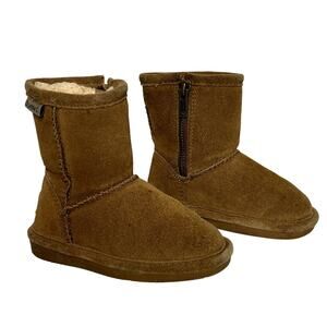Bearpaw Toddler Suede Boots Size 7 Brown Zip Side Shearling Lined Winter